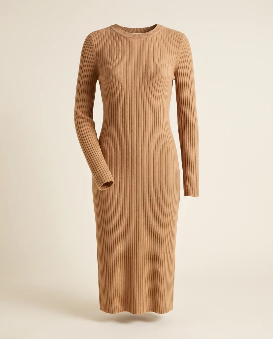 Robe maille côtelée camel